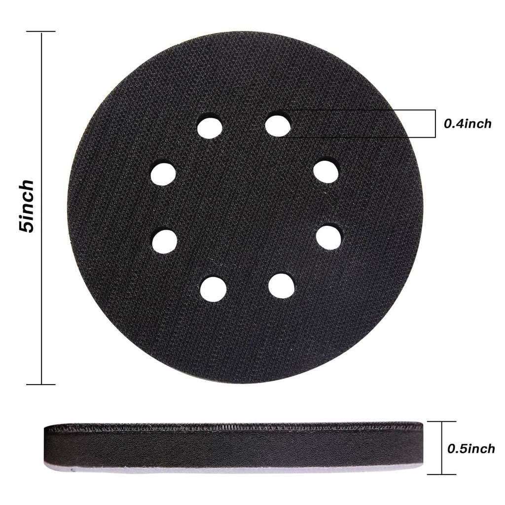 Black 5-inch orbital sander interface pad disc with 8 dust holes