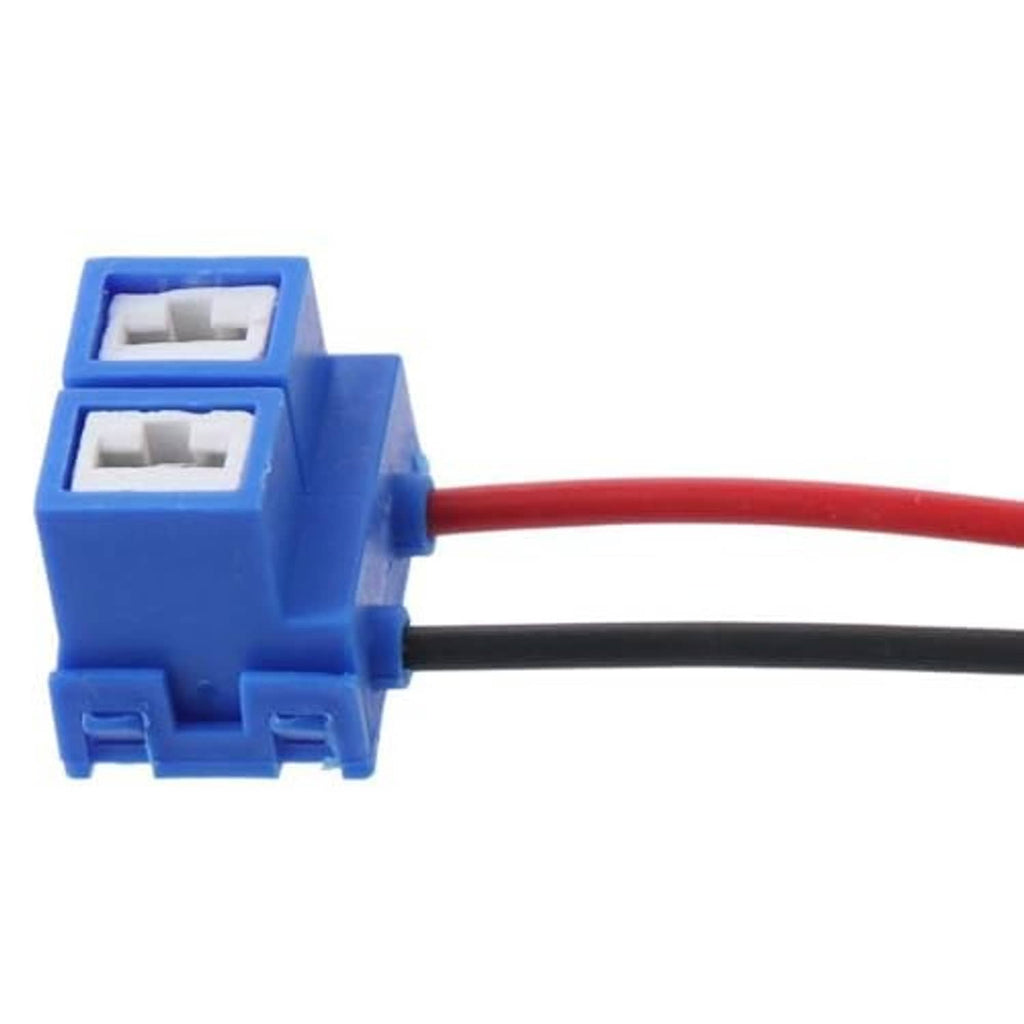 Blue ceramic bulb socket connector with two slots and red/black wires