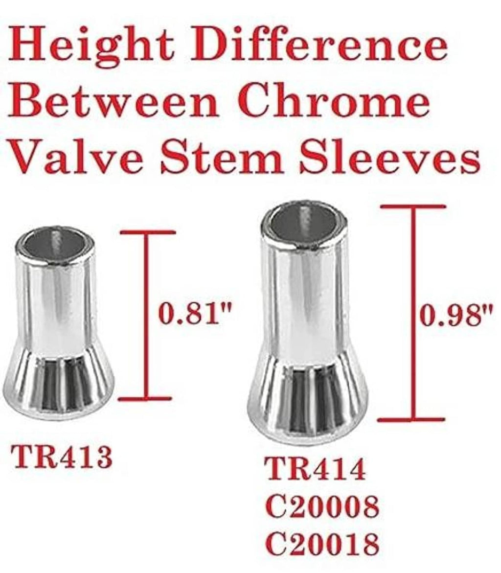 Chrome TPMS valve stem sleeves height comparison, two sleeve sizes shown