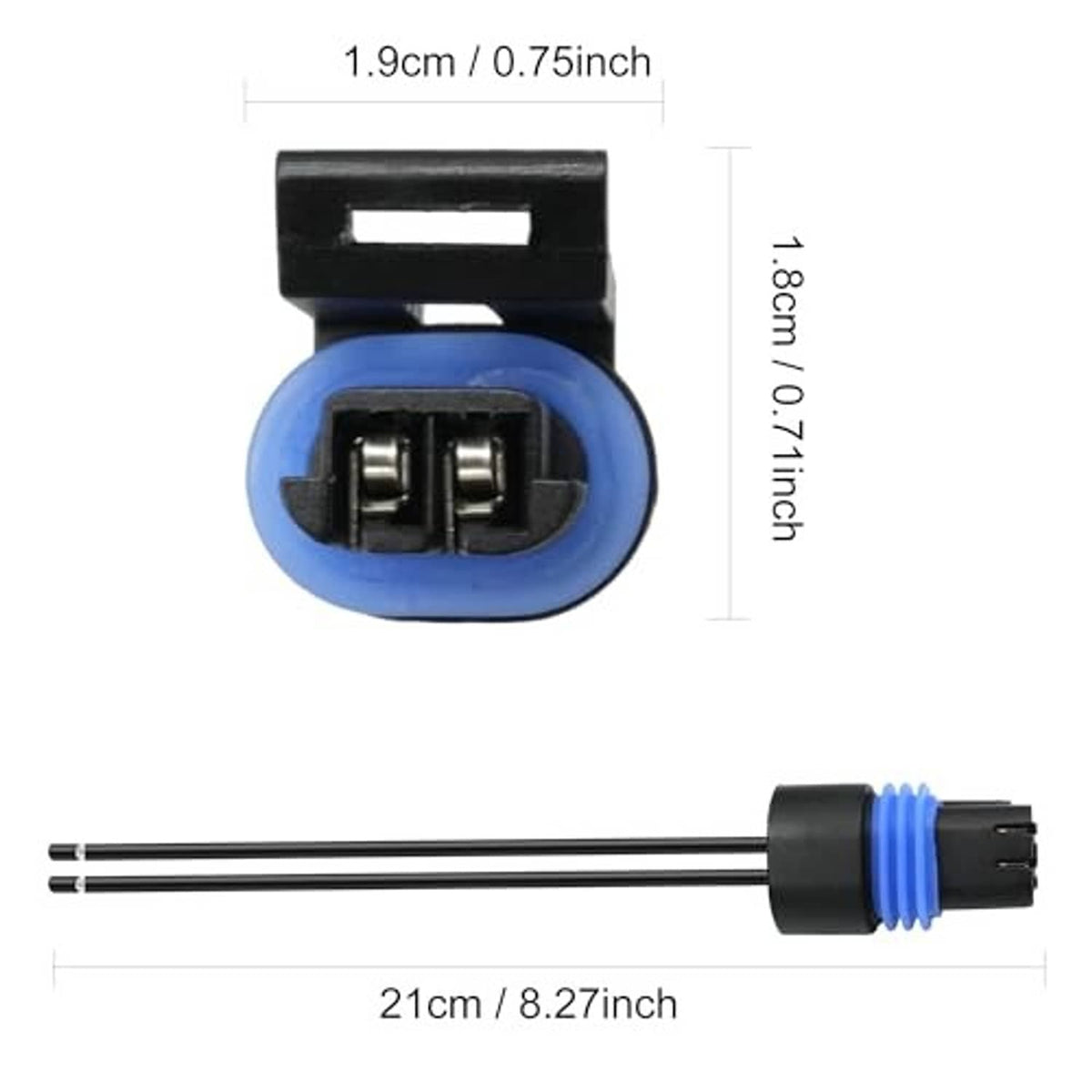 Blue and black sensor connector pigtail plug with 21 cm lead length