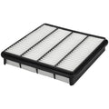 Engine air filter with pleated white media in black rectangular housing