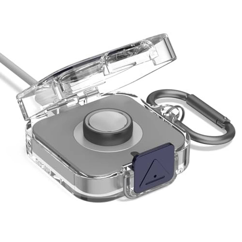 Gunmetal protective plastic charger case cover with clear lid and carabiner loop