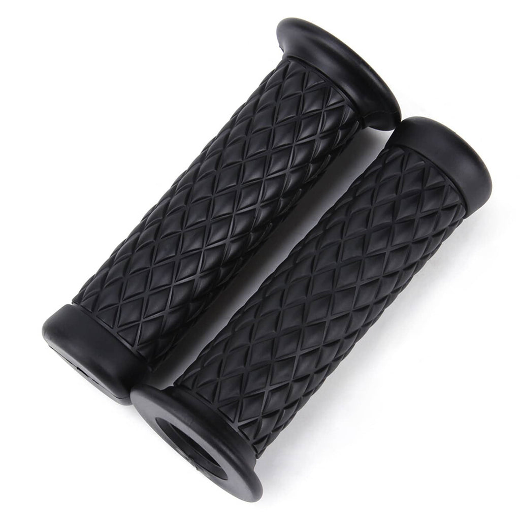 Black diamond-pattern motorcycle hand grips with flared ends and textured mid sections