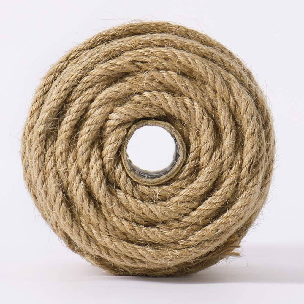 Twisted jute rope coil in natural tan, neatly looped with rope center hole visible.