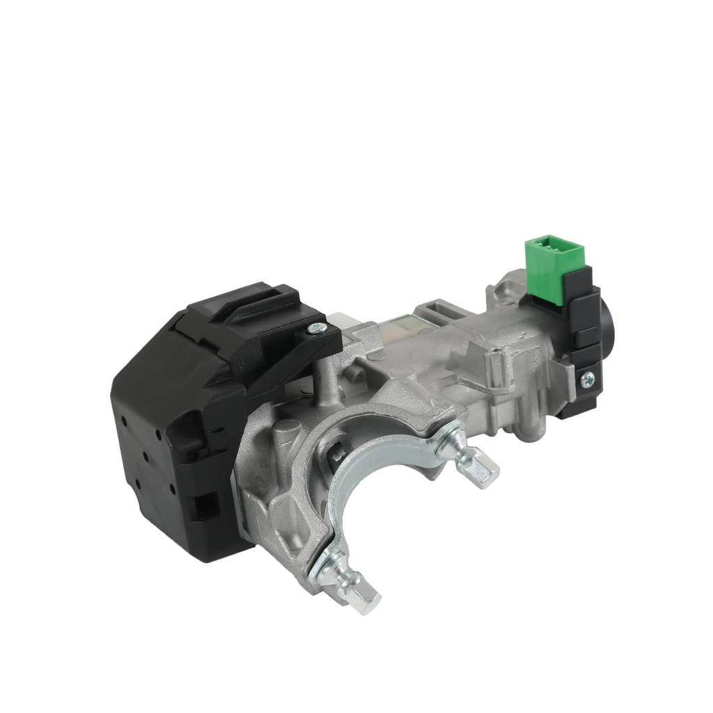 Ignition switch lock cylinder, silver metal with black cover and green connector