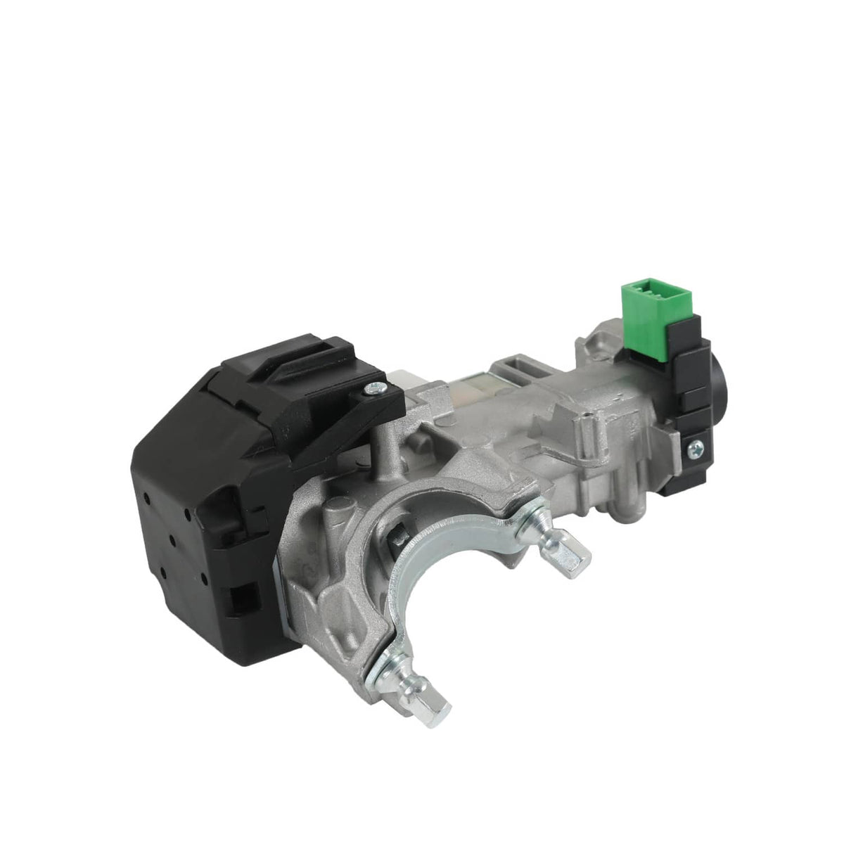 Ignition switch lock cylinder, silver metal with black cover and green connector