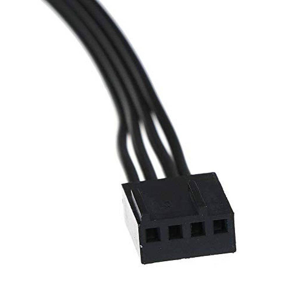 Black 4-pin female plug interface on cable with four rectangular holes