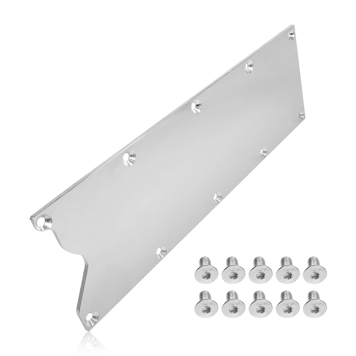 Billet aluminum valley pan cover plate with bolt holes and included mounting screws