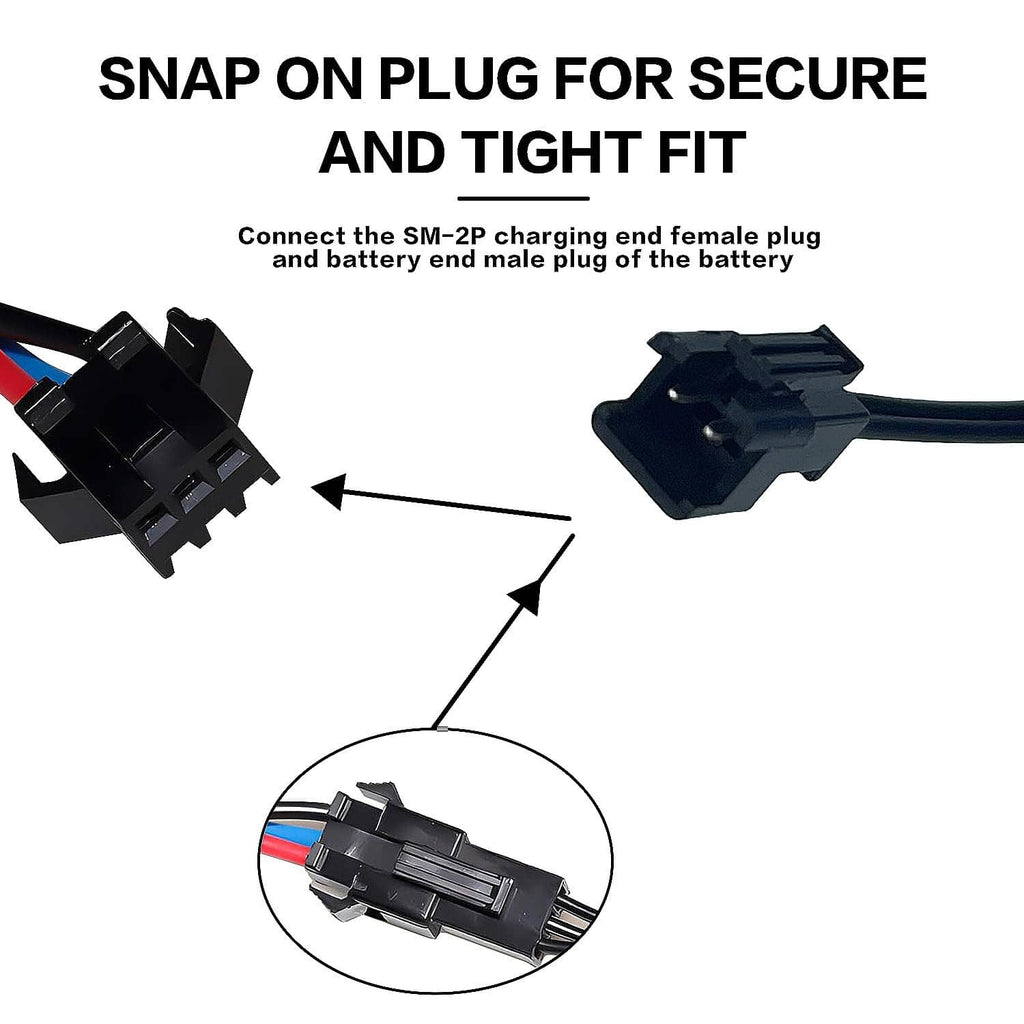 USB battery charger cable showing snap-on SM-2PIN connector for secure fit