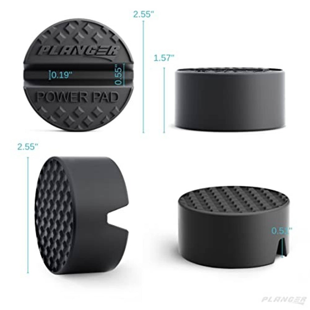 Round flat rubber jack pad with height details and top tread pattern