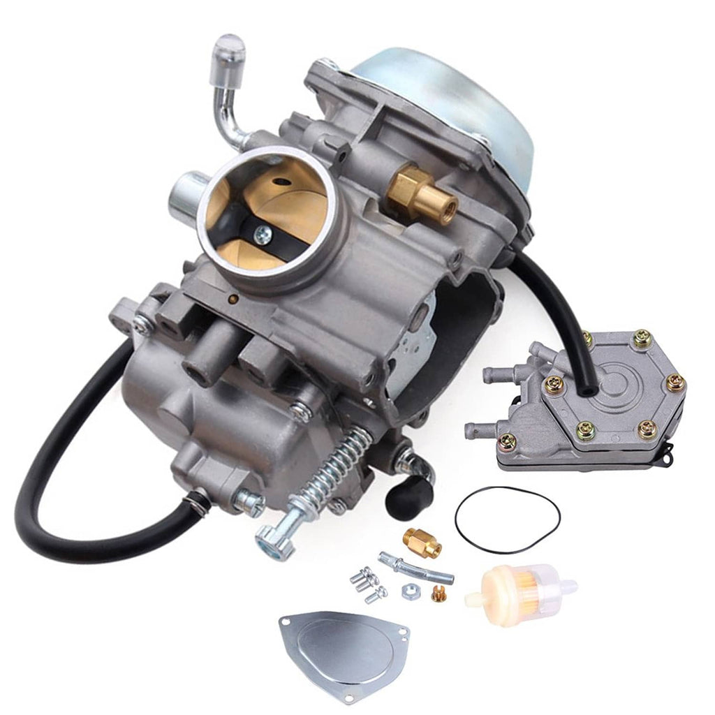 ATV carburetor with air horn and brass inlet fitting plus attached fuel pump body
