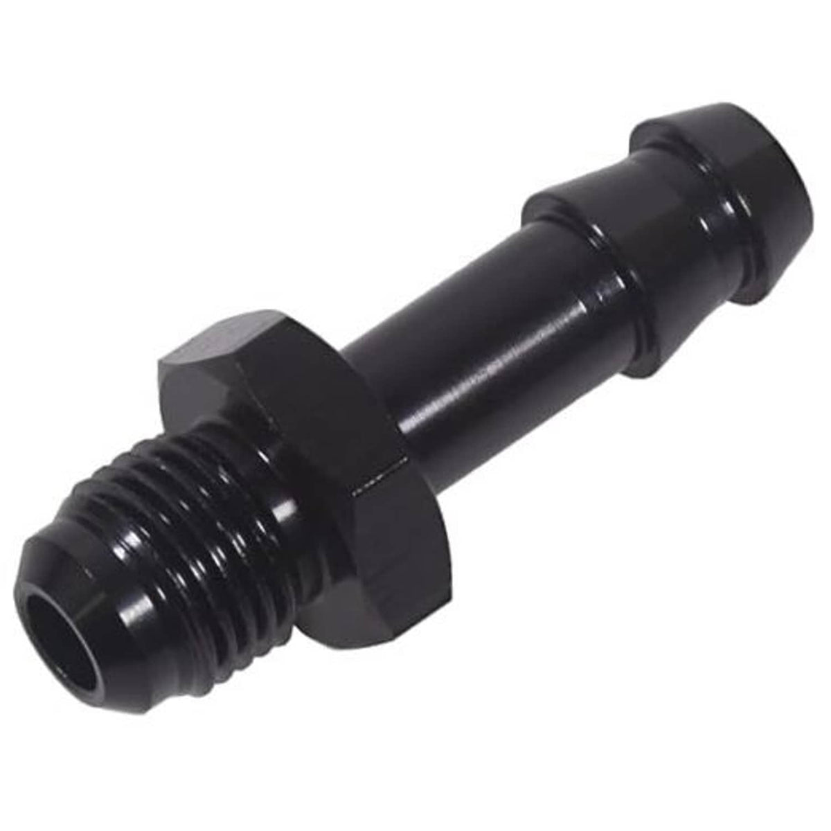 Black AN male to hose barb straight adapter fitting with external threads