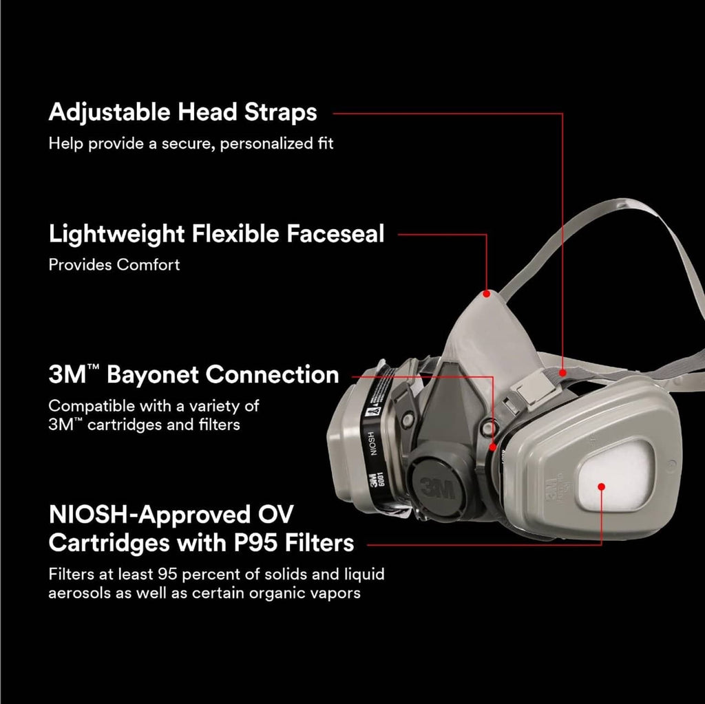Reusable half-face respirator with bayonet connection and flexible face seal detail