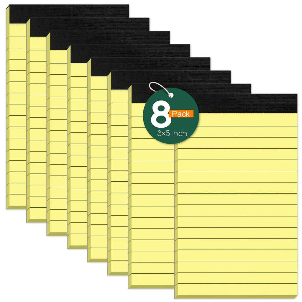 Yellow 3x5 ruled note pads, 8-pack with lined paper pages