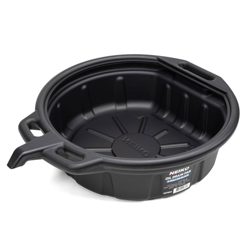 NEIKO black anti-splash drain container with integrated pour spout and side handles