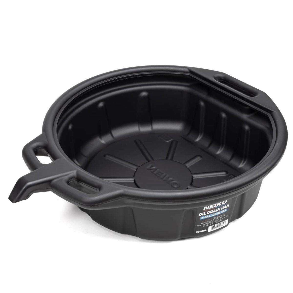 NEIKO black anti-splash drain container with integrated pour spout and side handles