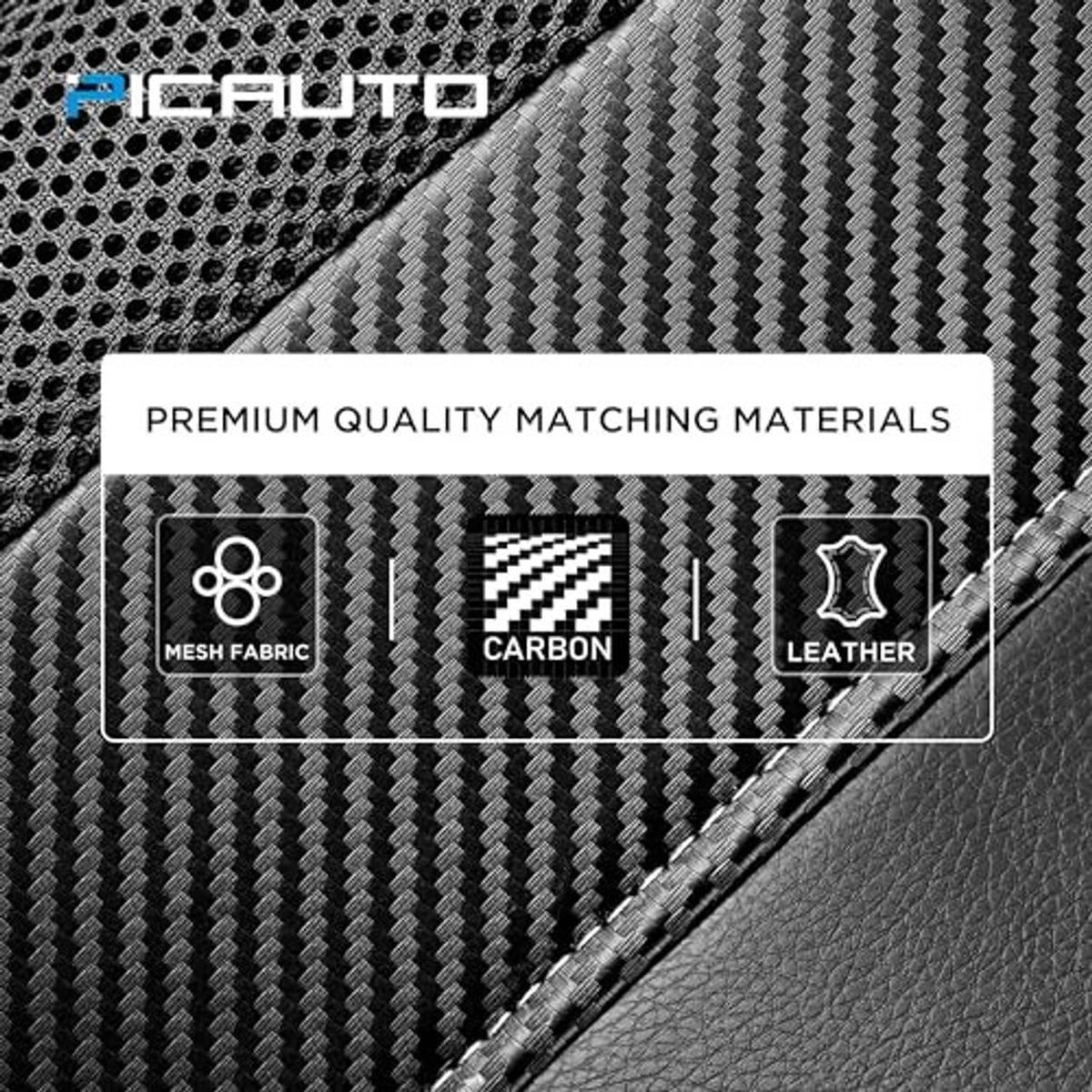 Black leather and mesh material close-up with carbon-fiber style pattern