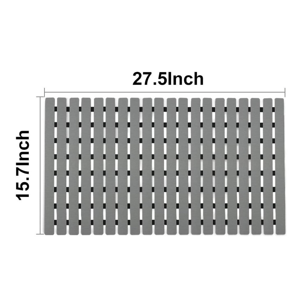 Grey shower mat, 27.5 x 15 in rectangular with ribbed anti-slip surface