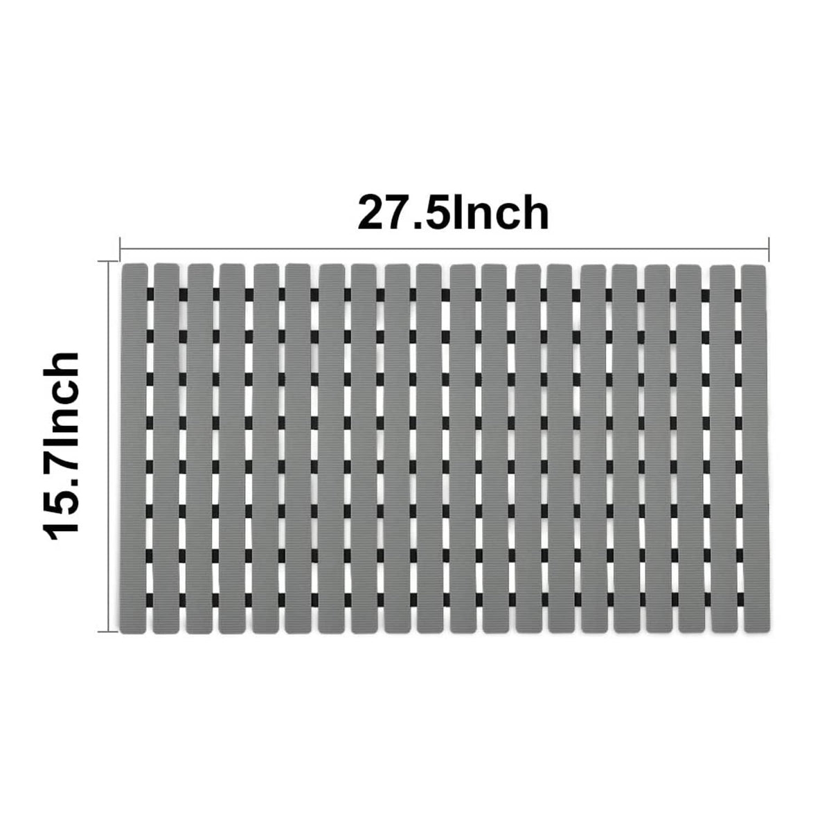 Grey shower mat, 27.5 x 15 in rectangular with ribbed anti-slip surface