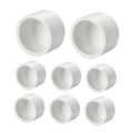 White PVC external end cap fitting, open socket end, pack of multiple pieces