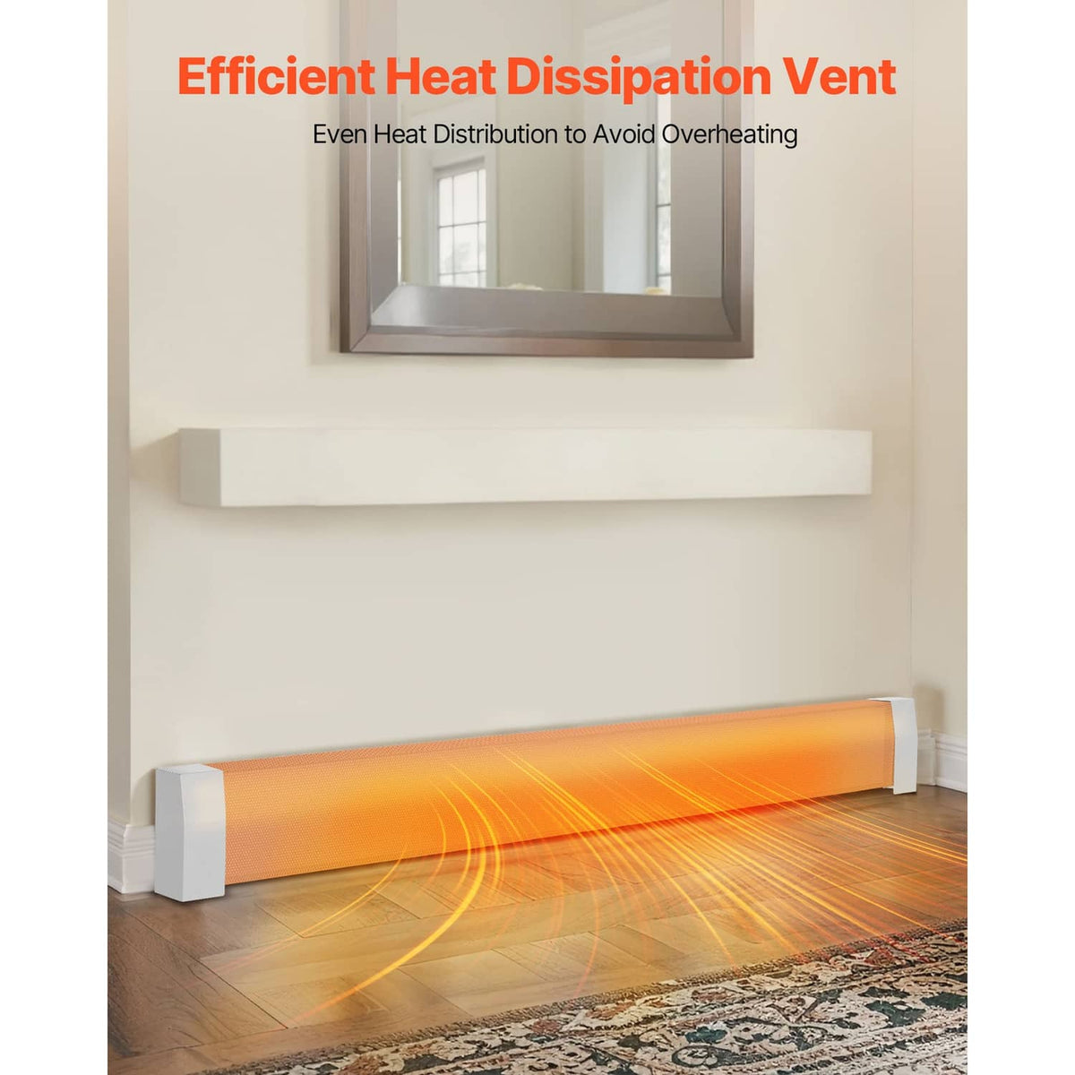 White baseboard heater cover with vented airflow slots along the front
