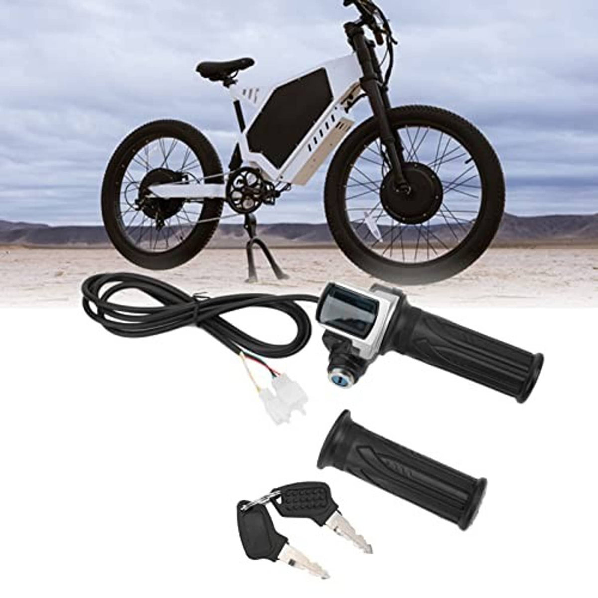 Throttle grip lock set with LED display controller, cable, spare grips, and keys