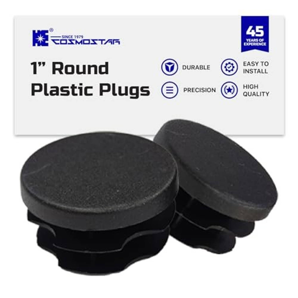 Cosmostar 1 in round plastic plugs, matte black pair with ridged base