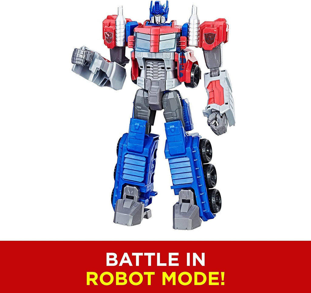 Full-body robot action figure standing front-facing with blue legs and red armor