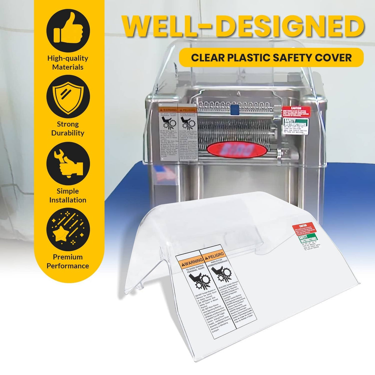 Clear plastic safety cover for Biro tenderizer, transparent protective hood.