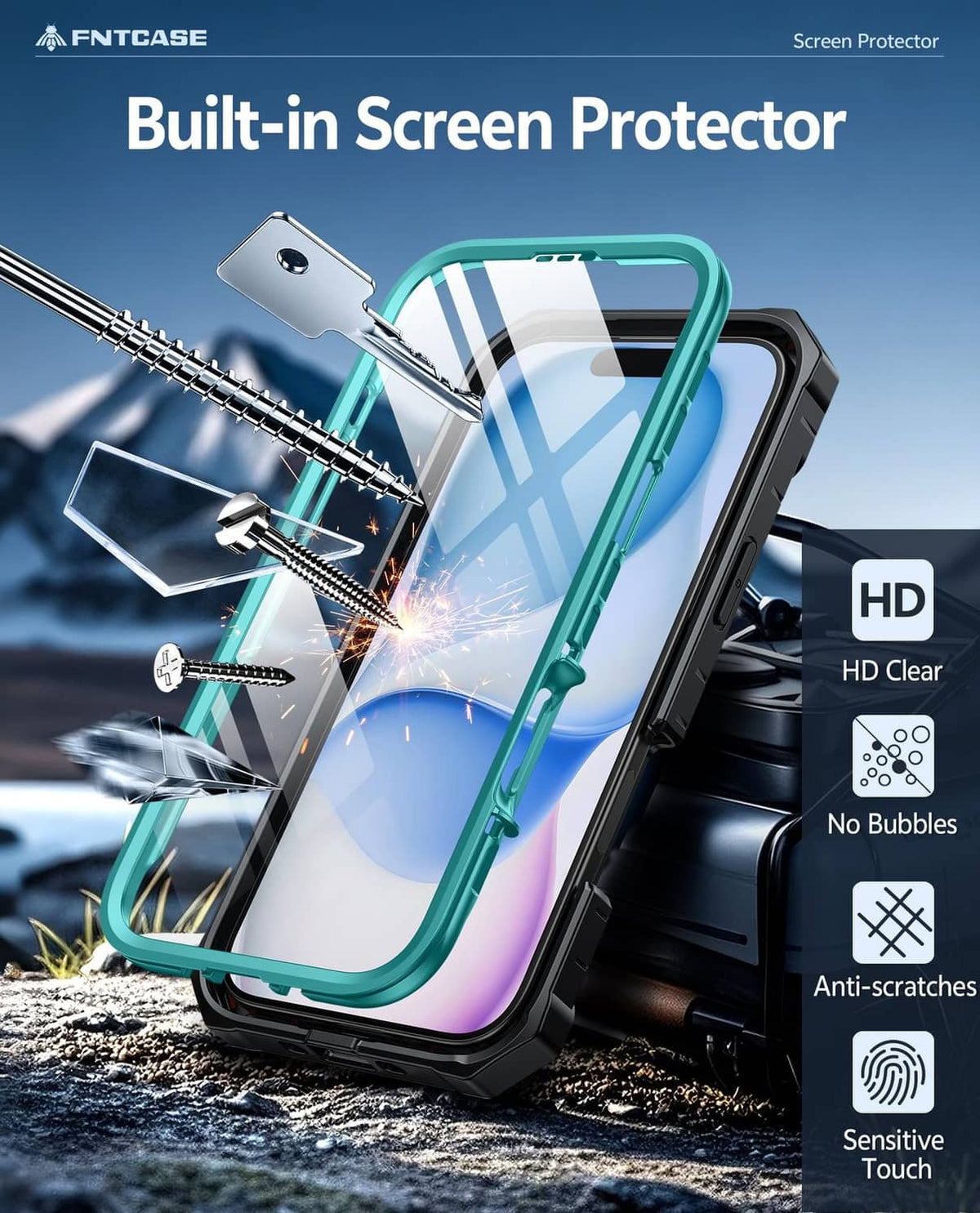 Green iPhone Air 6.5-inch case featuring built-in screen protector and HD clear cover
