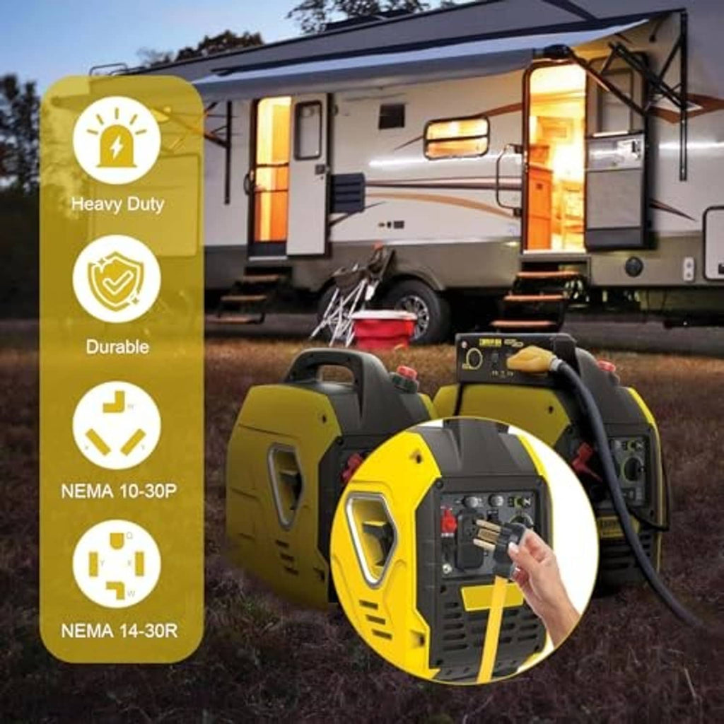 Yellow NEMA adapter cord with black connectors for heavy-duty power use