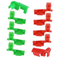 Set of tailgate latch rod clips with green and red plastic pieces