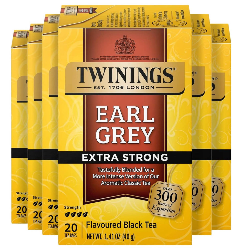 Twinings Earl Grey Extra Strong black tea boxes, 20 tea bags pack