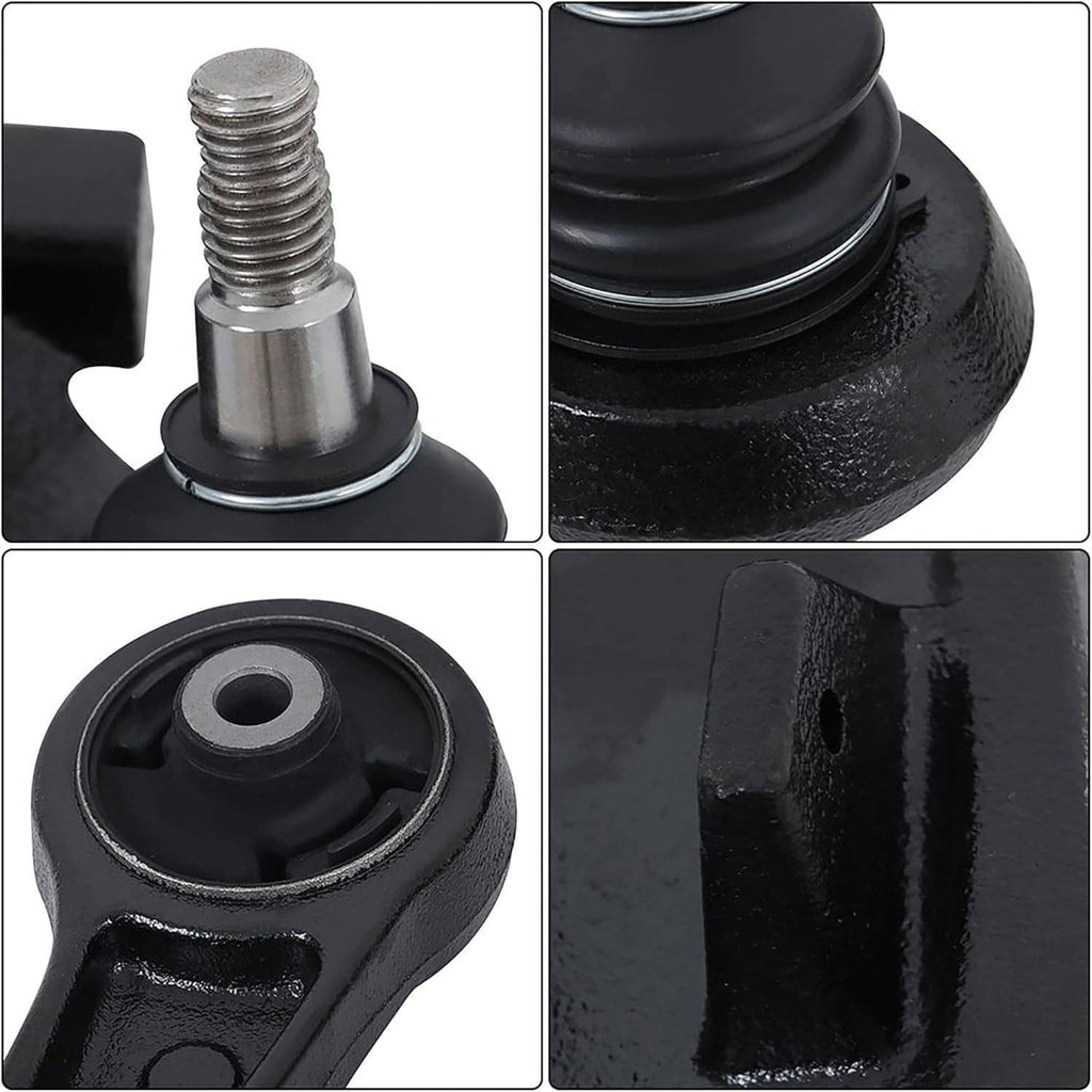 Close-up of black rubber bushings and threaded metal bolts for suspension kit