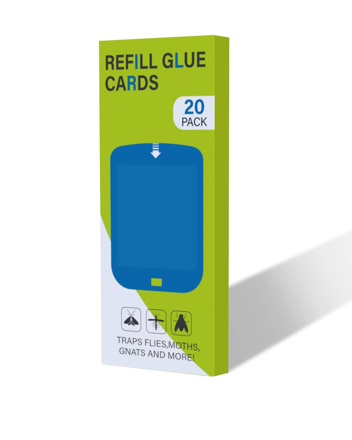 20-pack refill glue cards box with blue cartridges for stem flying insect light trap