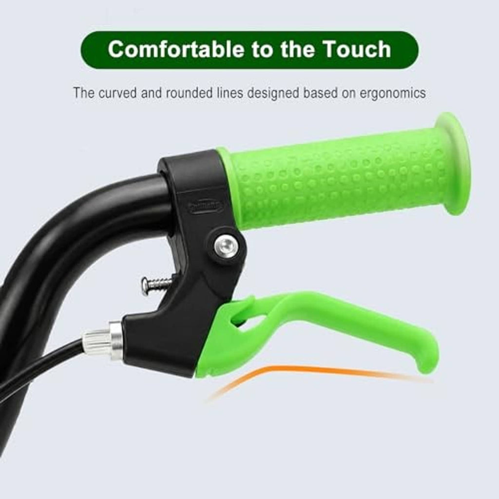 Ergonomic brake lever with neon green rubber grip, black lever body