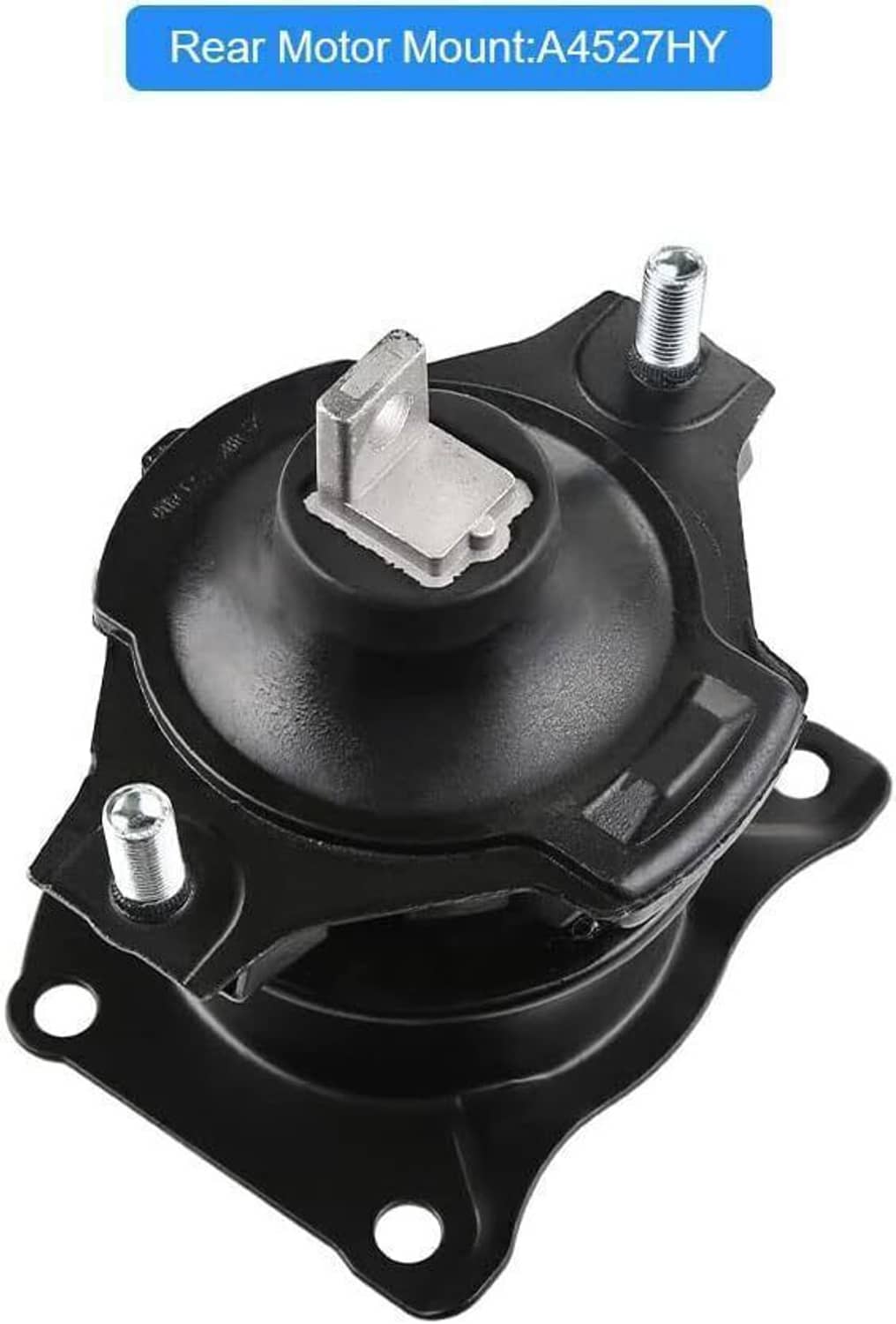 Rear motor mount with black rubber isolator, metal stud, and base mounting plate