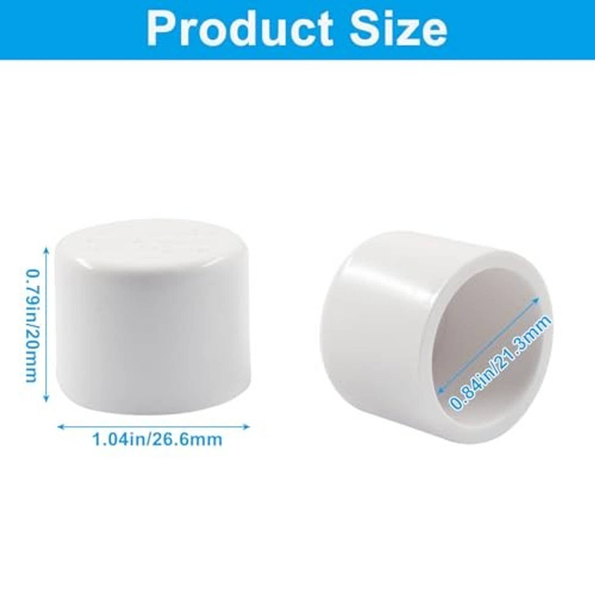 White PVC pipe end cap with open side and rounded top