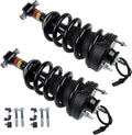 Pair of black front shock struts with springs and mounting hardware, ready to install
