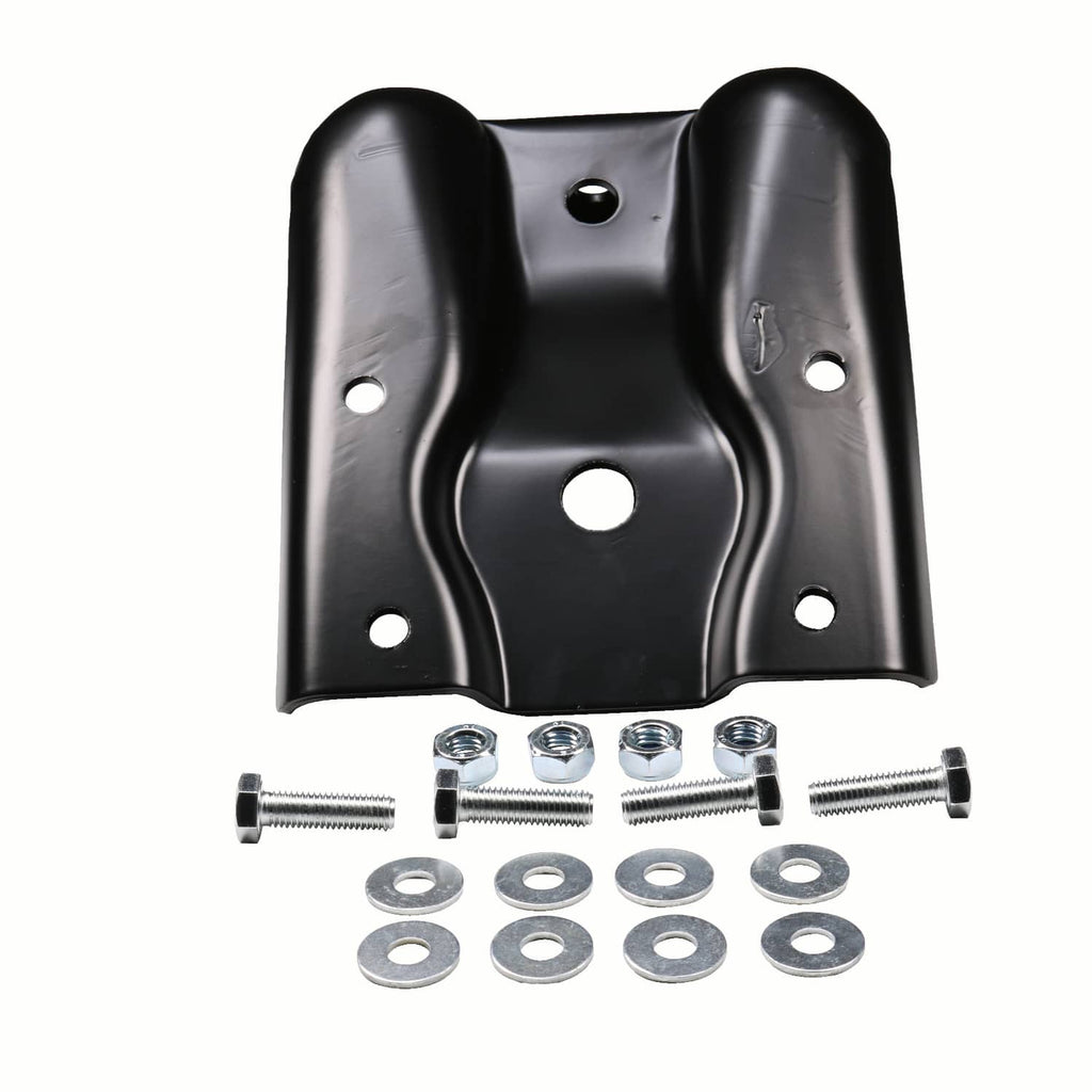 Black steel rear leaf spring hanger shackle bracket set with screws, nuts, and washers
