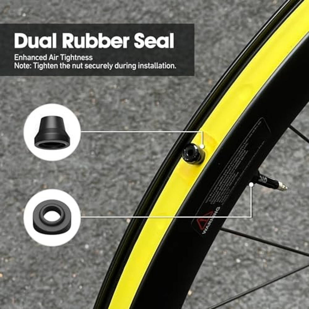 Presta tubeless valve stem with dual rubber seal on wheel rim