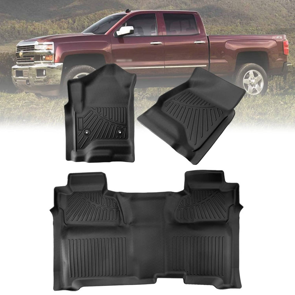 Black TPE floor mats set with custom contours and textured ridges for driver area coverage