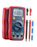 Digital battery voltmeter multimeter with red case, LCD display, test leads included