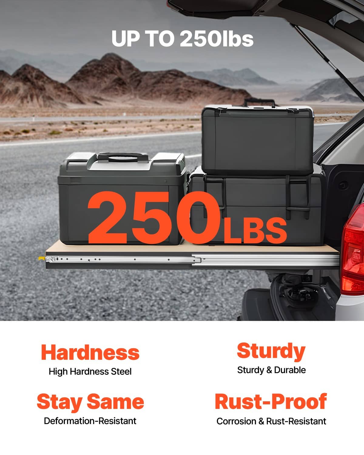 Drawer slides kit rated up to 250 lb, shown mounted on a drawer