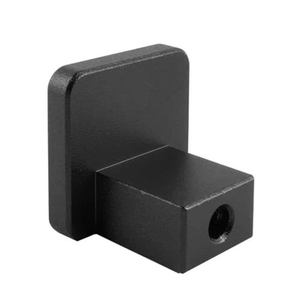 Black hood latch release handle with circular mounting hole and block base