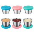 Stainless steel dressing cups with teal and pink silicone lids (6-pack)