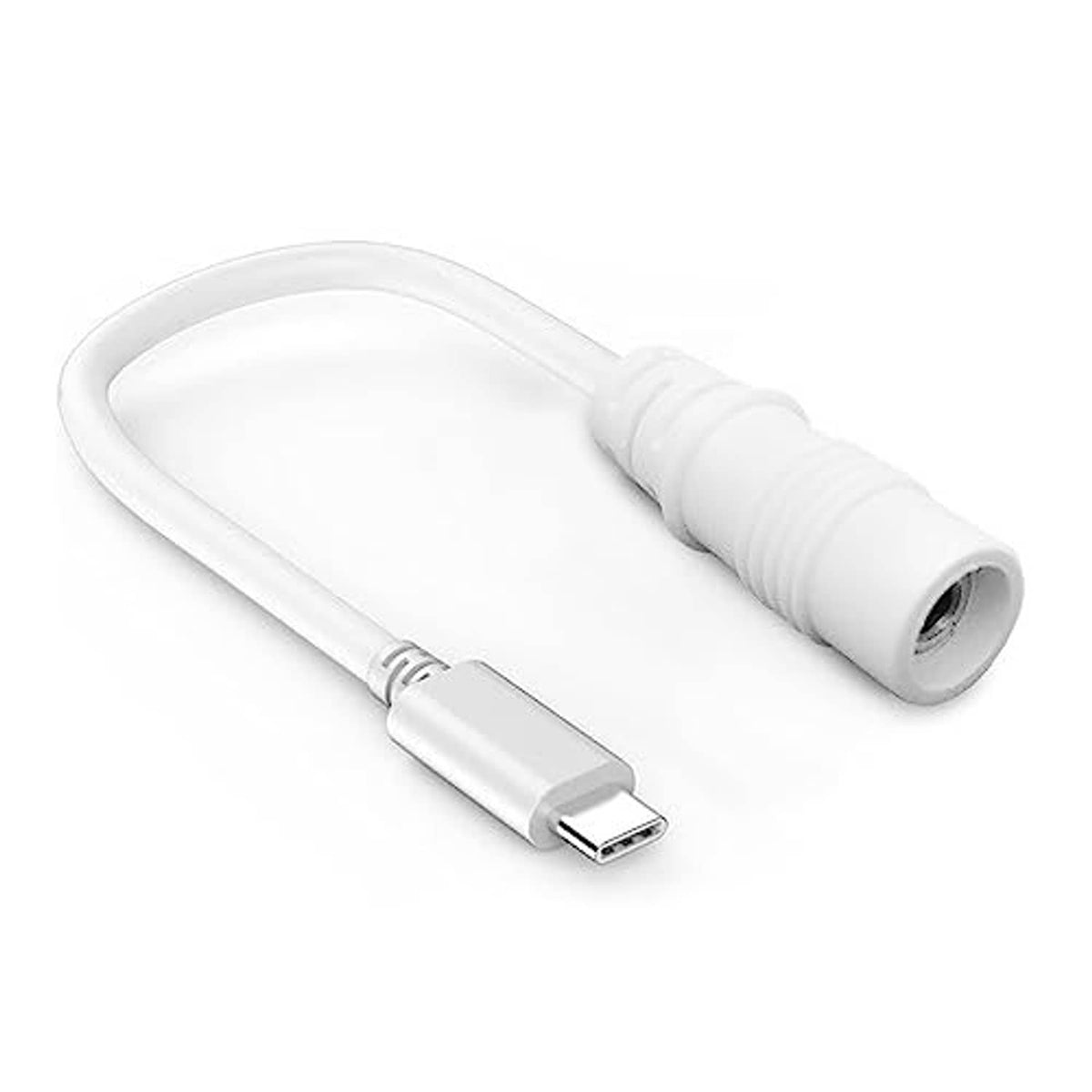 USB-C to barrel plug replacement adapter cable, white, USB-C connector and barrel tip