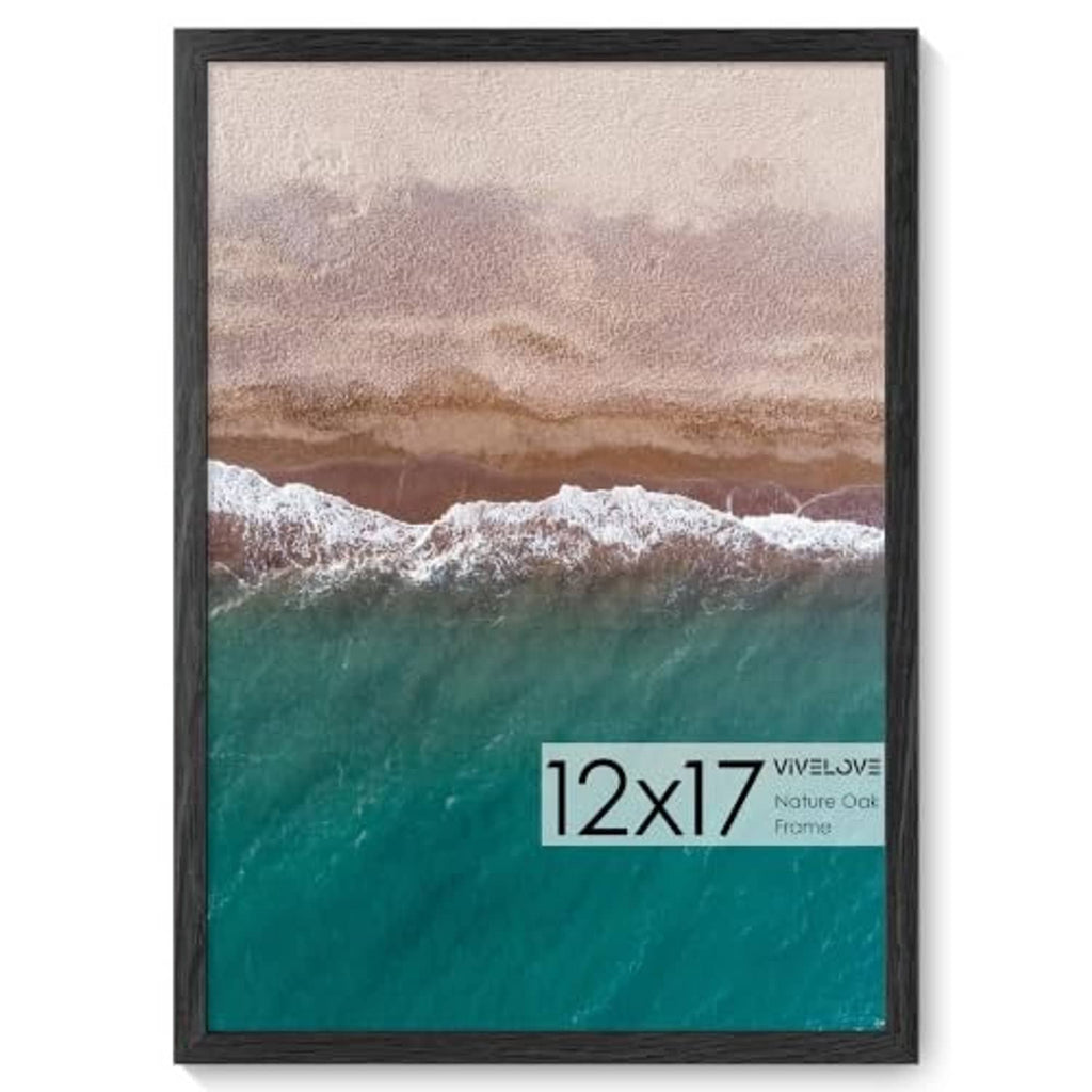 12x17 black oak wood picture frame with ocean wave photo in tempered glass