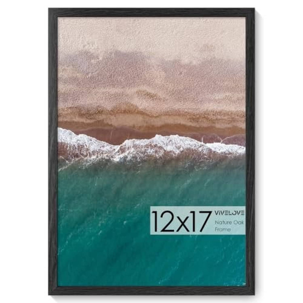 12x17 black oak wood picture frame with ocean wave photo in tempered glass