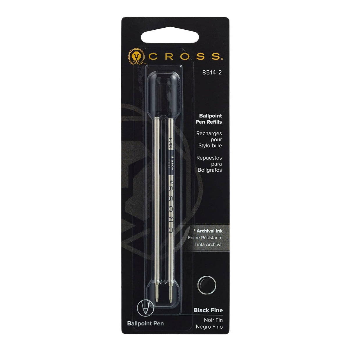 Cross ballpoint pen refill dual pack, black fine tips in blister packaging